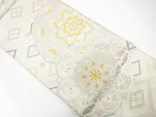 JAPANESE KIMONO / ANTIQUE FUKURO OBI / SILK / WOVEN RHOMBUS